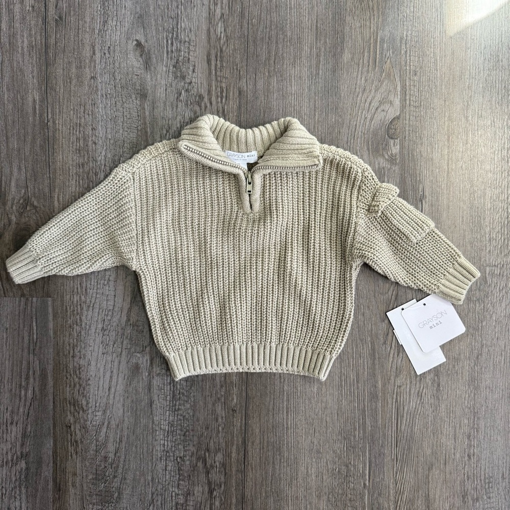 Grayson Mini Baby Boys' Green Quarter Zip Sweater